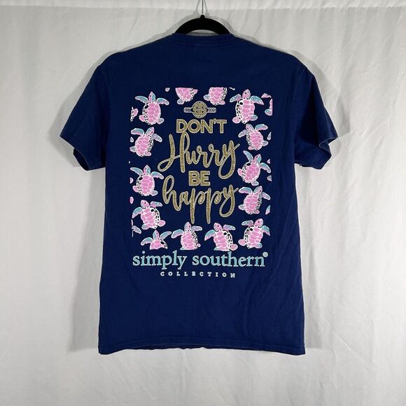 Simply Southern T Shirt Women's Small Blue Be Happy Print Short Sleeve Crew Neck - Picture 1 of 10